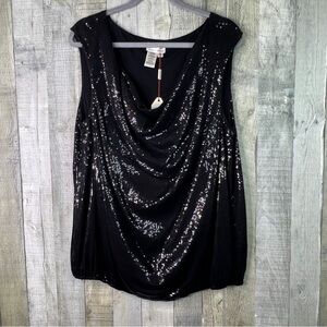 MSSP Max Studio Speciality Products 2X Black Palette Sleeveless Drop Neck Top